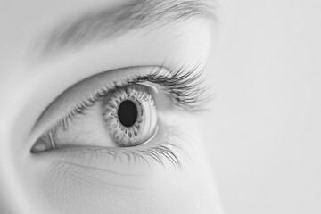 Poster - Close up of a human eye showcasing intricate details and natural beauty in a minimalistic black and white style. Generative AI
