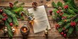 © sasiprapa - A festive letter to Santa with pine boughs, red berries, and a candlelit lantern on rustic wood