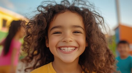 Wall Mural - Smiling Little Girl with Curly Hair