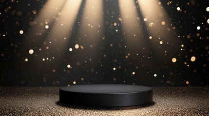 Poster - Black podium with spotlight, product presentation, abstract background