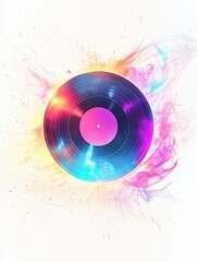 Aufkleber - Vibrant vinyl record with colorful sound waves playing in artistic display of music. Generative AI