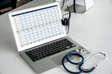 Poster - accounting software on computer screen showing financial statement spreadsheets and account balance 