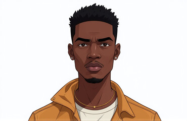 Poster - Young African Man With A Serious Expression Stands Alone On A White Background In A Simple Yet Striking Portrait. 00001