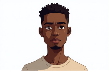 Poster - Young African Man With A Serious Expression Stands Alone On A White Background In A Simple Yet Striking Portrait. 00002
