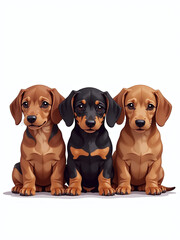 Poster - A Group Of Adorable Dachshund Puppies Are Sitting Together, Cut Out And Isolated Against A Clean White Background. 00002