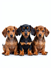 Poster - A Group Of Adorable Dachshund Puppies Are Sitting Together, Cut Out And Isolated Against A Clean White Background. 00001