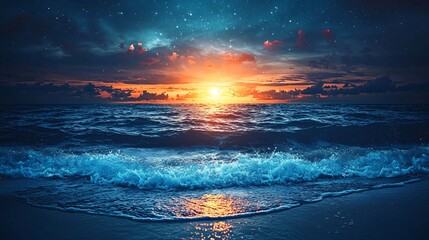 Poster - Starry Night Ocean Sunset