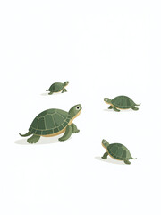 Poster - A Group Of Turtles Are Isolated Against A Plain White Background With Minimal Distractions Or Additional Visual Elements Present. 00002