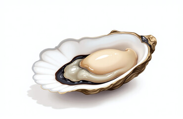 Poster - A Lone Fresh Raw Oyster Sits Delicately Isolated Against A Crisp Clean White Background Awaiting Consumption. 00001