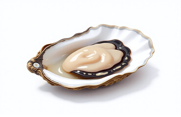 Poster - A Lone Fresh Raw Oyster Sits Delicately Isolated Against A Crisp Clean White Background Awaiting Consumption. 00002