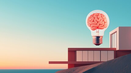 Wall Mural - a modern concept of creativity represented by a lit brain bulb.