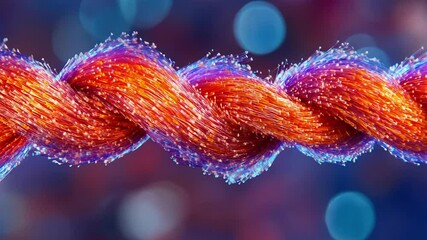 Poster - Vibrant rope with intertwining bright orange and purple fibers in artistic display