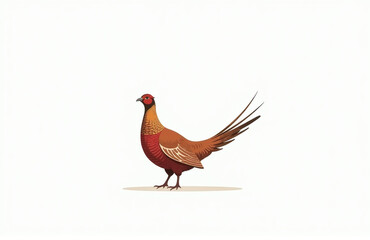 Aufkleber - A Single Pheasant Bird Stands Alone In Front Of A Clean And Simple White Background. 00001