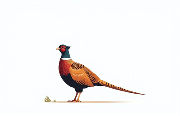 Aufkleber - A Single Pheasant Bird Stands Alone In Front Of A Clean And Simple White Background. 00002