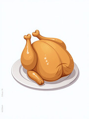 Aufkleber - A Single Whole Roasted Chicken Is Centered On A Plain White Plate Against A Clean And Simple White Background. 00002