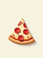 Aufkleber - A Slice Of Pepperoni Pizza Sits Alone On A Plain White Surface With No Other Objects In Sight Nearby. 00002