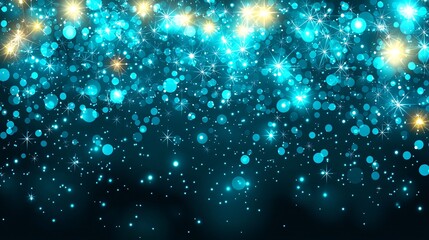 Wall Mural - Teal sparkle lights falling, dark background, festive design