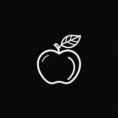 Poster - Simple White Outline Apple Icon Against Black Background