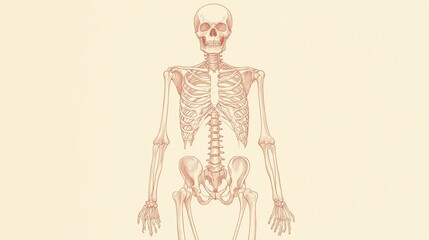 Poster - Detailed anatomical illustration of a human skeleton demonstrating skeletal structure and arrangement. Generative AI