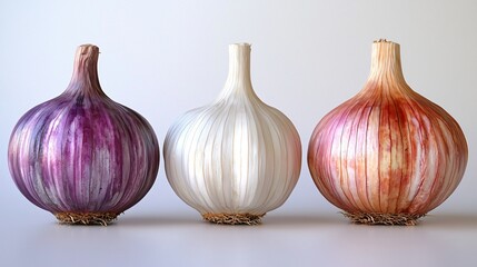 Poster - Three garlic bulbs, different colors, studio shot, food photography