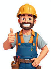 Aufkleber - A Smiling Construction Worker With A Safety Helmet Gives A Thumbs Up From An Isolated White Construction Site Background. 00002