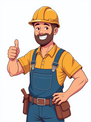 Aufkleber - A Smiling Construction Worker With A Safety Helmet Gives A Thumbs Up From An Isolated White Construction Site Background. 00001