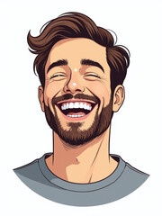 Poster - A Smiling Man Laughs With A Joyful Expression, Isolated Against A Clean White Background In A Portrait. 00001