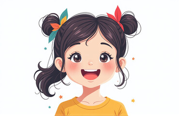 Poster - A Young Girl With A Joyful Smile Is The Subject Of This Colorful Portrait, Set Against A Simple White Background. 00001