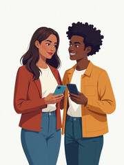 Aufkleber - African American Entrepreneurs Pose Together With Their Smartphones On A Clean White Backdrop In A Modern Minimalist Setting. 00002