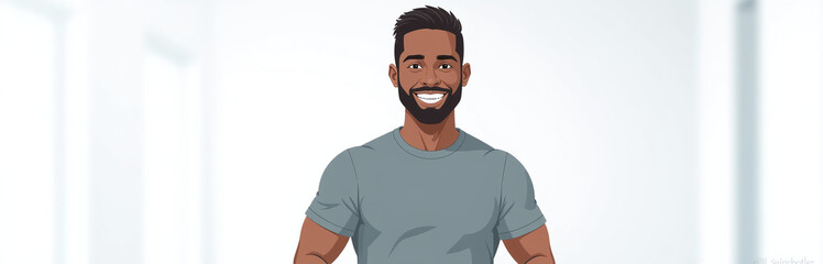 Poster - African American Personal Trainer Wearing A Happy Smile Stands In A Gym Setting Against A Clean White Background. 00002
