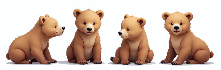 Aufkleber - Brown Bear Cubs In Transparent Isolation Against A Clean White Background For Clear Visual Representation Purposes Only. 00002
