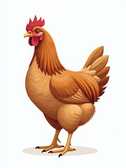 Aufkleber - Brown Farm Chickens Stand Alone As Birds Isolated Against A Plain White Background In Simple Illustration Style. 00001