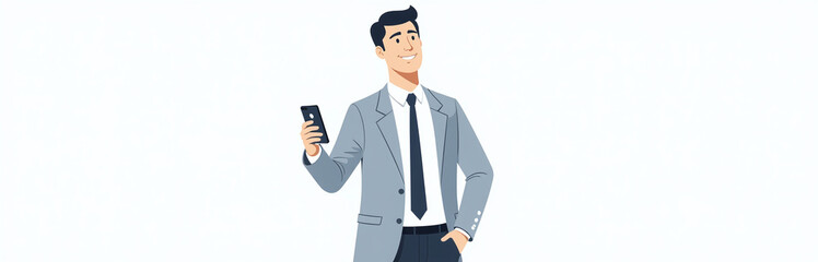 Aufkleber - Businessman Stands Alone Against White Background, Smartphone In Hand, Conveying Confidence And Professionalism In This Isolated Portrait Image. 00001