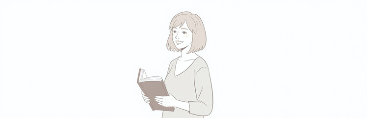 Aufkleber - Female Student Smiles Confidently While Holding A Book On Her Isolated White Background, Surrounded By An Empty Space. 00002
