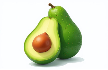 Aufkleber - Fresh Green Avocado Isolated On A Clean White Background, Expertly Cut Out With Crisp Edges Visible. 00002