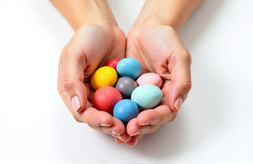 Poster - Hands Cradle Variously Colored Clay Modeling Compound, Set Against A Clean And Simple White Backdrop For Artistic Purposes Isolation. 00002