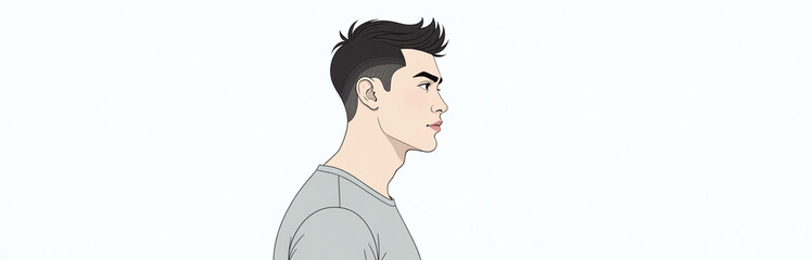 Poster - Handsome Man With Short Haircut Viewed From Side In Isolation Against Clean White Background. 00001