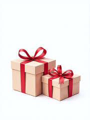 Aufkleber - Isolated White Background Features Elegant Christmas Gift Boxes Wrapped In A Delicate Red Ribbon For A Festive Holiday Look. 00001