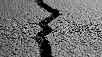 Poster - Gradual splitting and expanding of asphalt surface during seismic event, revealing ground's dynamic movement and destructive potential through detailed slow motion perspective