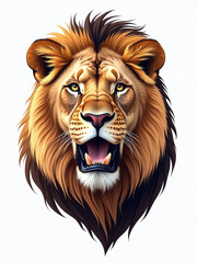 Poster - Photograph Captures Intense Facial Expression Of A Majestic Lion In Isolation Against A Clean White Background To Highlight Its Features. 00001
