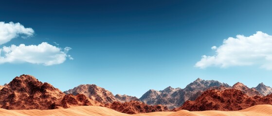 Poster - A desert landscape with mountains in the background and a clear blue sky