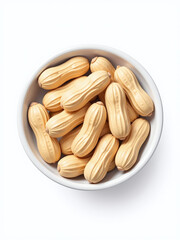 Poster - Shelled Peanuts Are Arranged In A Neat Pile Within A Small Bowl Set Against A Plain White Background. 00002