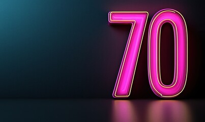 Poster - Neon pink number 70 glowing in a dark and vibrant setting