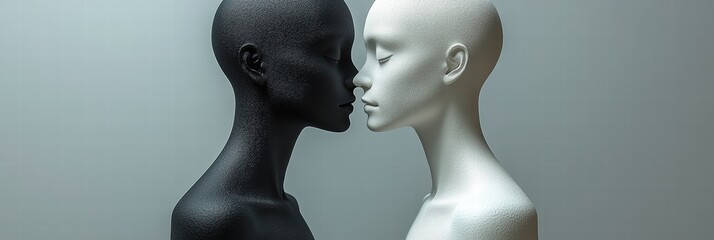 Poster - Interplay of light and shadow in black and white figures expressing unity and contrast
