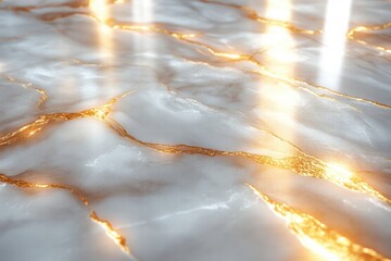 Poster - Classic marble pattern in white and gold tones with intricate detailing and shine