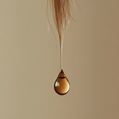 Fototapete - Drop of liquid causing visible damage to a strand of hair under soft lighting in a neutral background setting. Generative AI