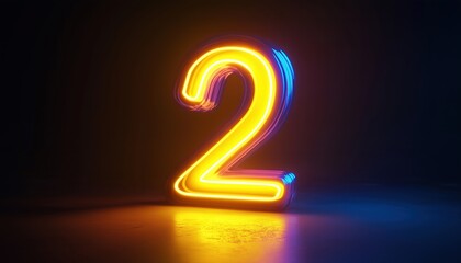 Poster - Digital Math Symbol Illuminated With A Yellow And Blue Gradient Neon Light: Render Of Number Two Silhouette - Vibrant And Eye-Catching.