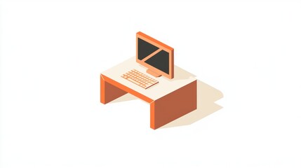 Poster - Isometric Computer on Table. Flat Design.  Possible use for  business, office, technology, or web design