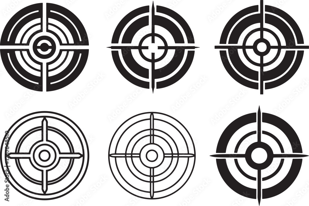 Outlined Target Set of Target icon line art, black outline, vector and illustration ...