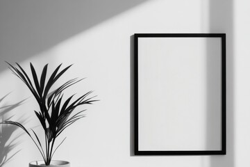 Poster - Minimalistic black frame against a white wall with playful shadows from natural light